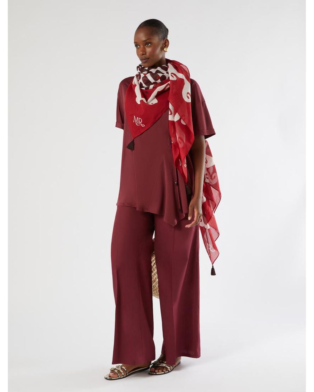 Marina Rinaldi Red Gerafftes Jersey-T-Shirt