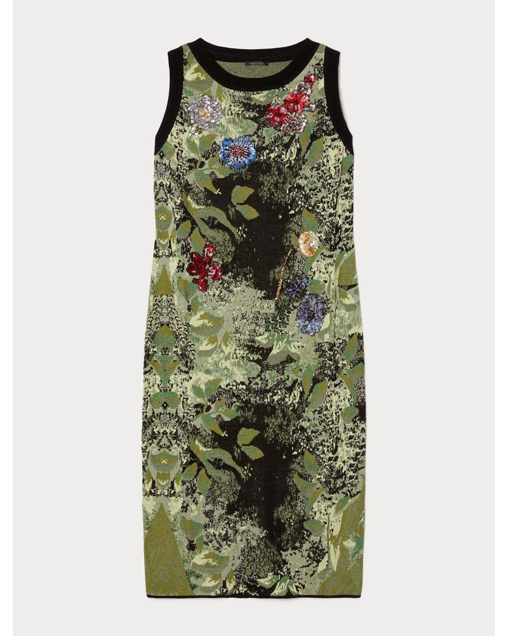 Marina Rinaldi Green Besticktes Jacquardkleid