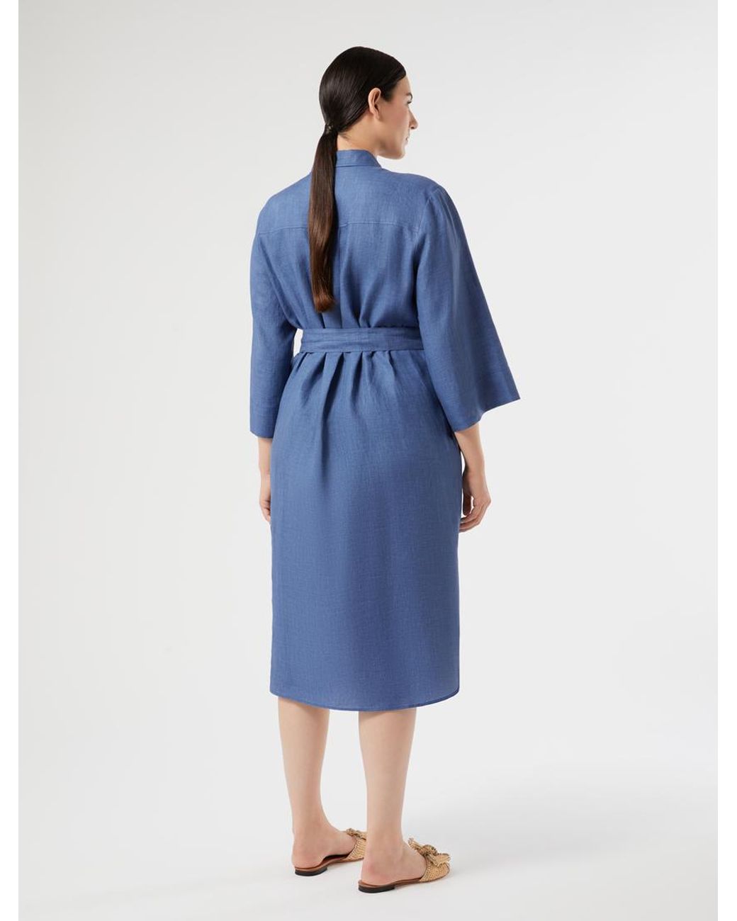 Robe-Chemise En Toile De Lin Marina Rinaldi en coloris Blue