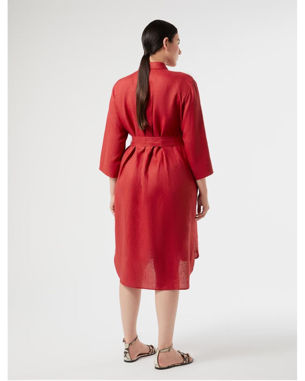 Robe-Chemise En Toile De Lin Marina Rinaldi en coloris Red