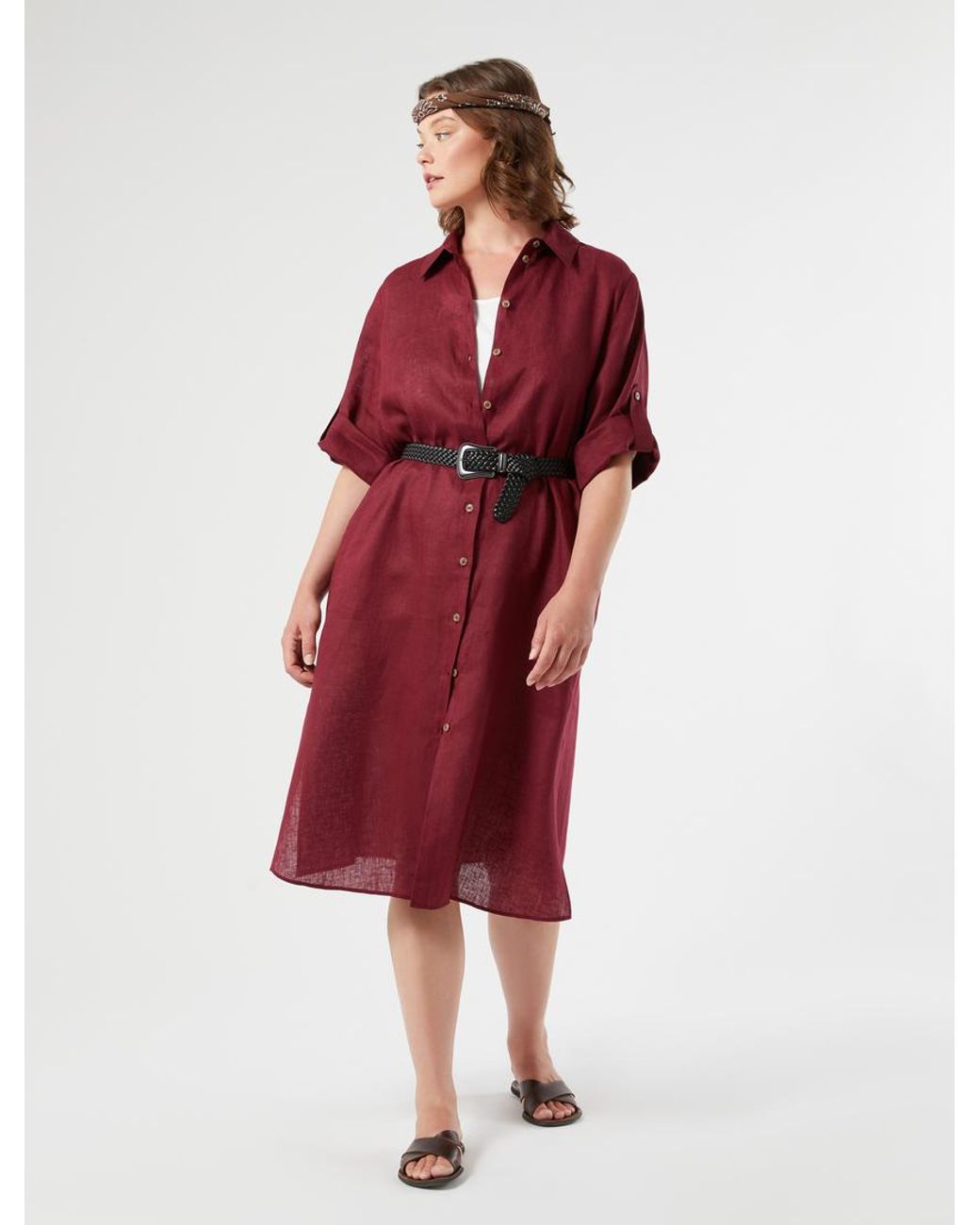 Robe-Chemise En Lin Marina Rinaldi en coloris Red