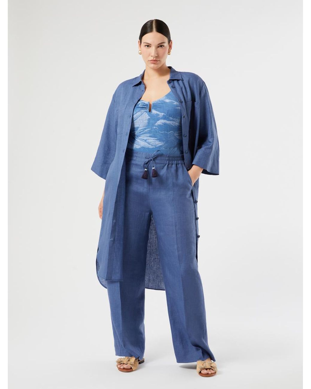 Robe-Chemise En Toile De Lin Marina Rinaldi en coloris Blue