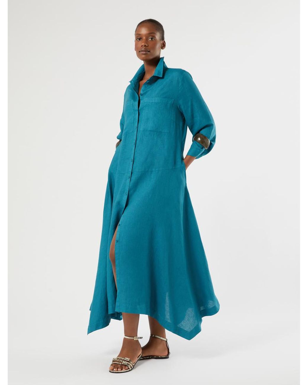 Robe-Chemise En Toile De Lin Marina Rinaldi en coloris Blue