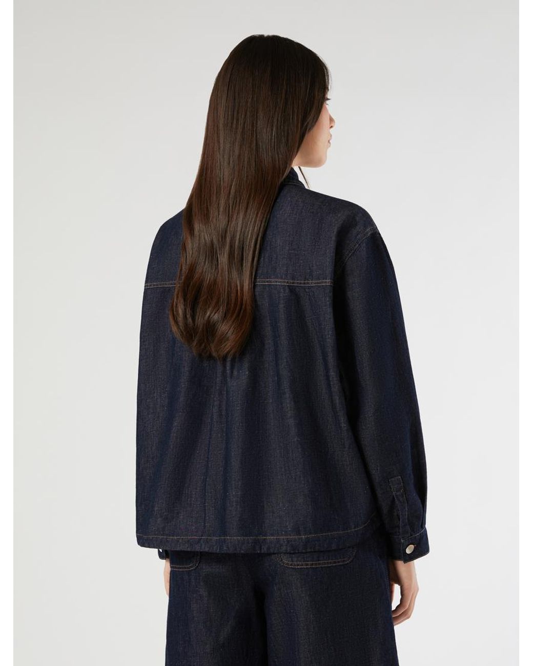 Veste En Toile Denim De Coton Et Lin Marina Rinaldi en coloris Blue