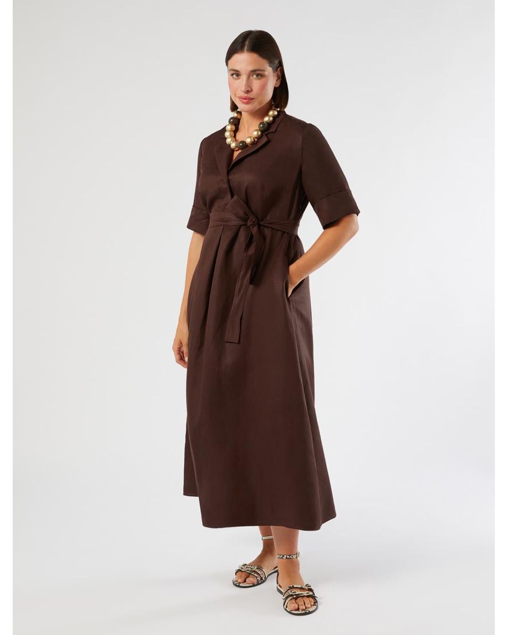 Robe En Sergé De Lin Mélangé Marina Rinaldi en coloris Brown