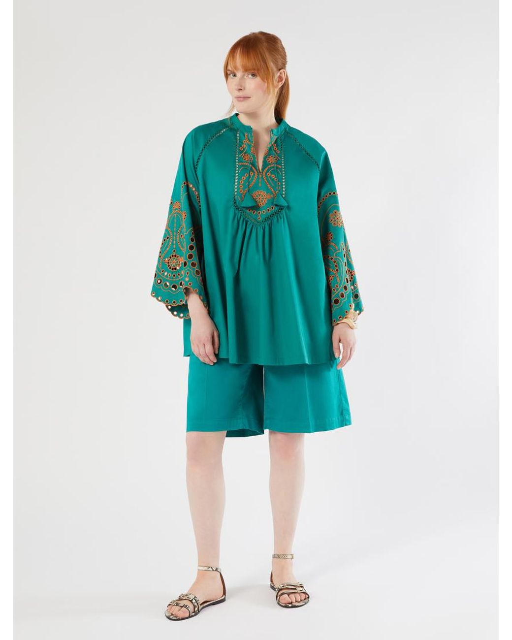 Bermuda En Satin De Coton Marina Rinaldi en coloris Blue