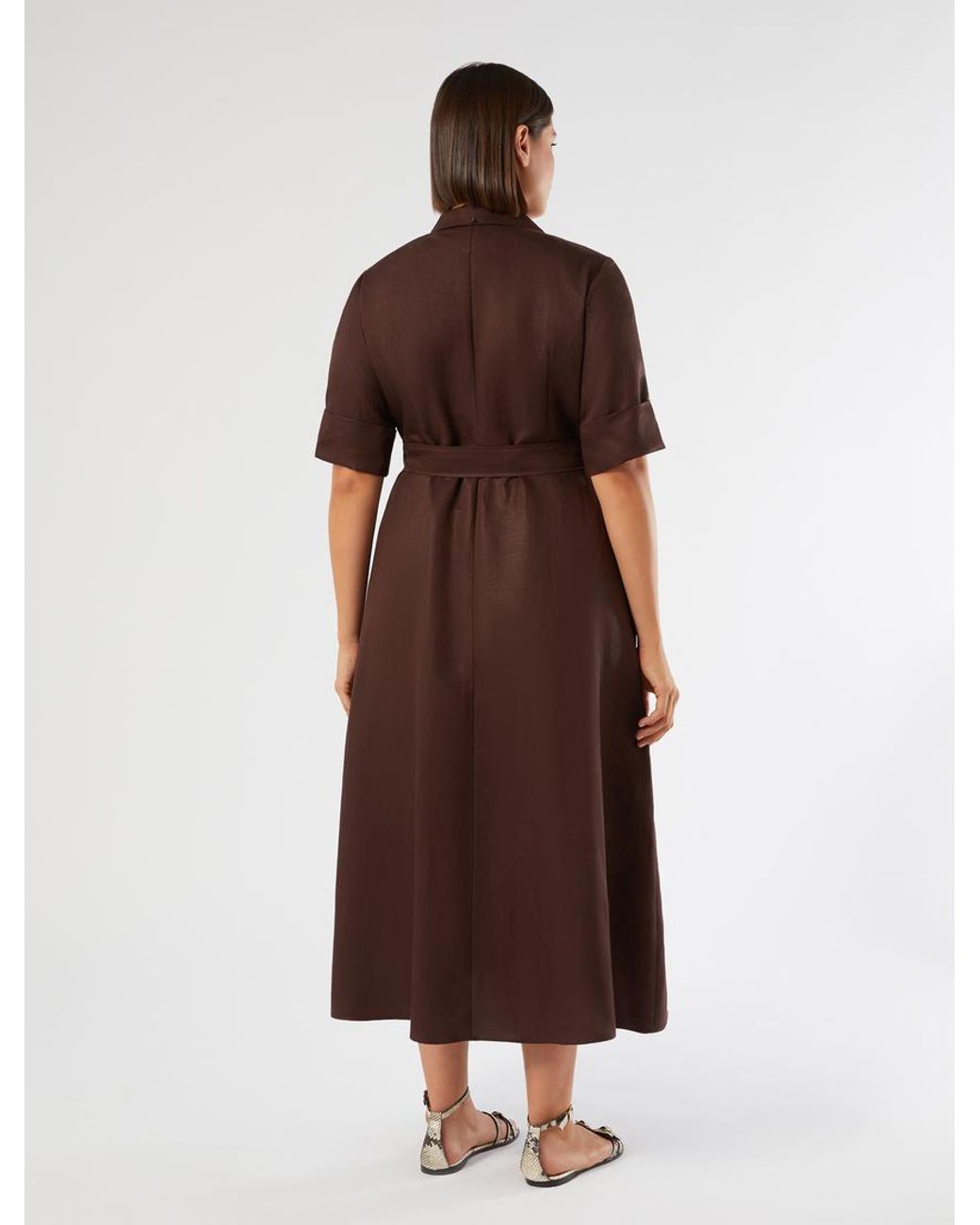Robe En Sergé De Lin Mélangé Marina Rinaldi en coloris Brown