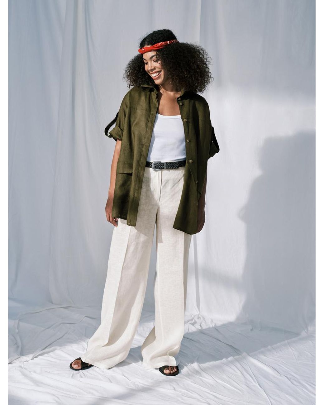 Pantalon Large En Pur Lin Marina Rinaldi en coloris White