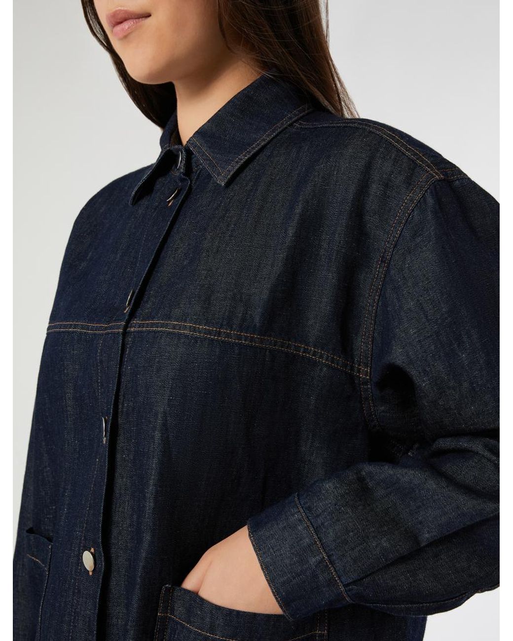Veste En Toile Denim De Coton Et Lin Marina Rinaldi en coloris Blue