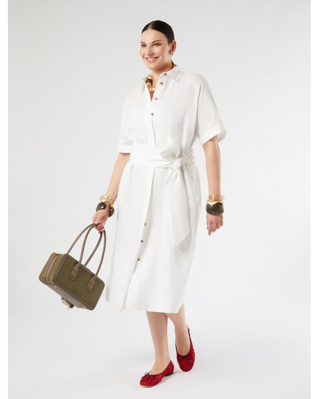 Robe-Chemise En Lin Marina Rinaldi en coloris White