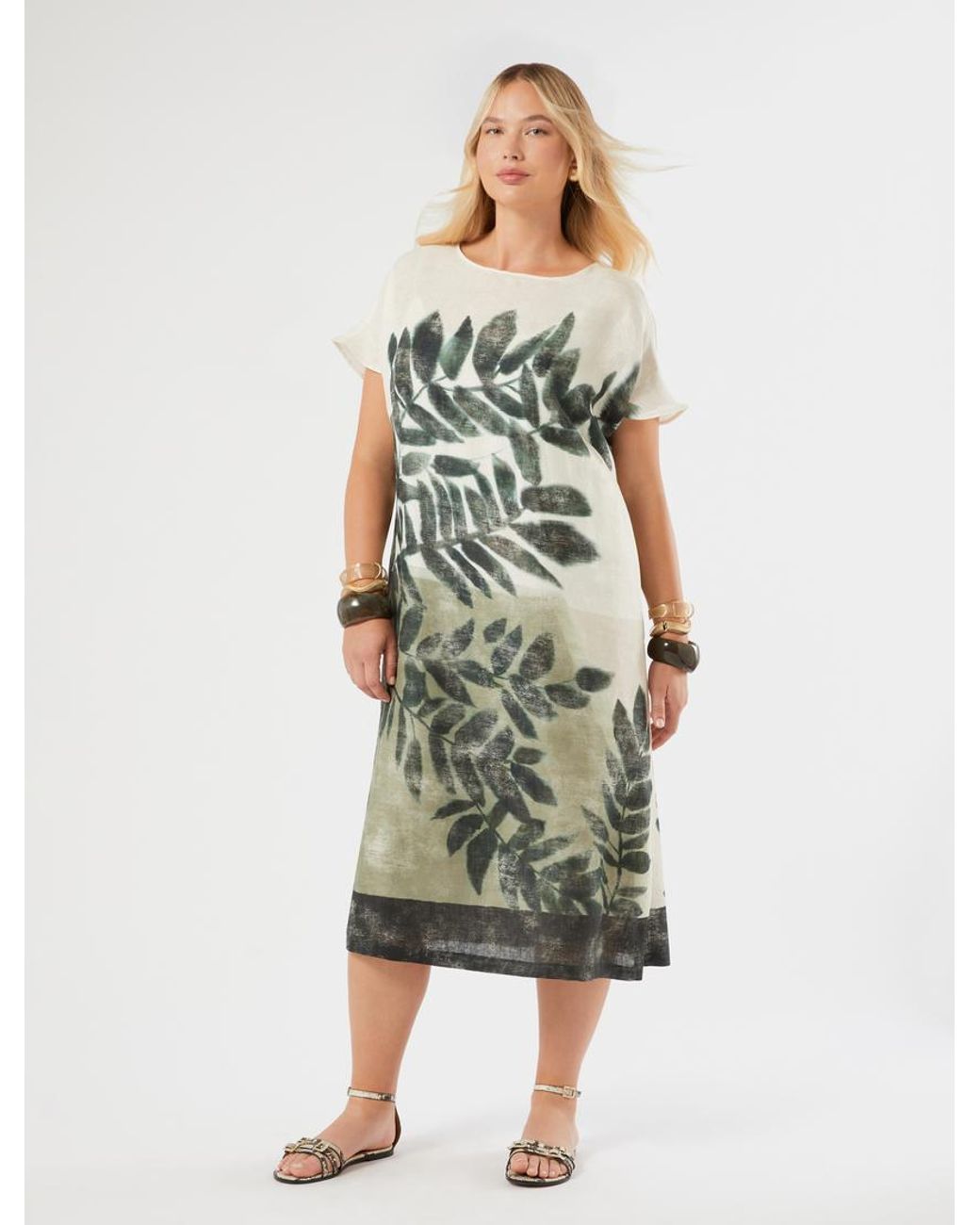 Robe En Toile De Lin Marina Rinaldi en coloris Green