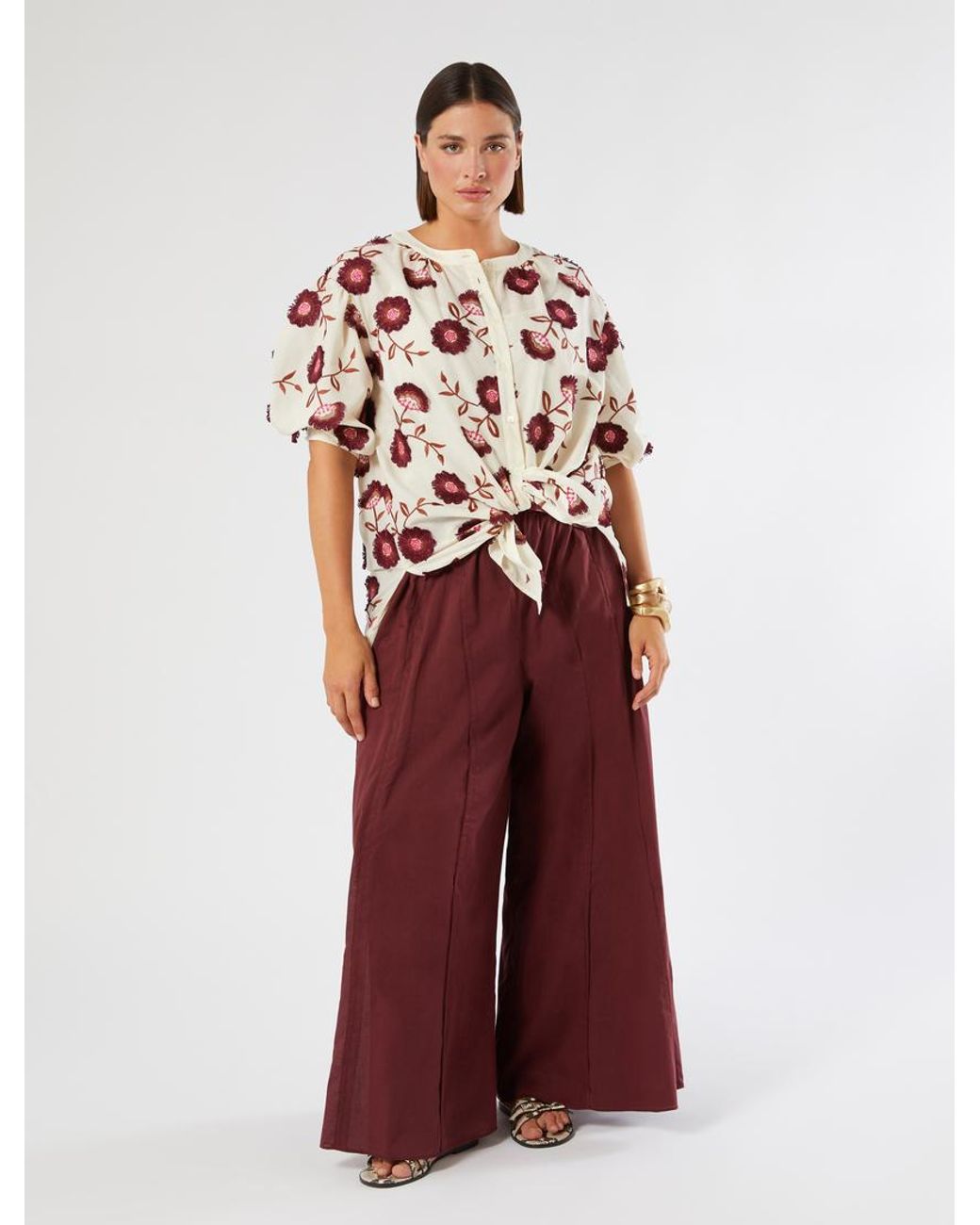 Chemise En Mousseline Brodée Marina Rinaldi en coloris Red