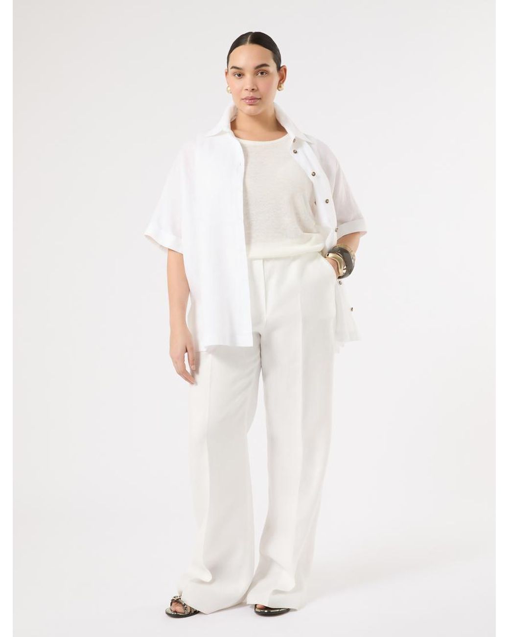 Chemise En Toile De Lin Marina Rinaldi en coloris White