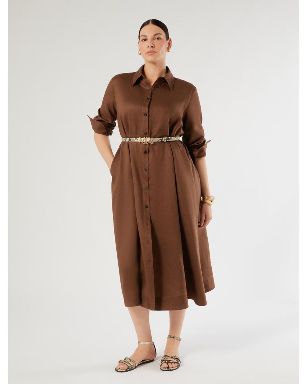 Robe-Chemise En Toile De Lin Marina Rinaldi en coloris Brown