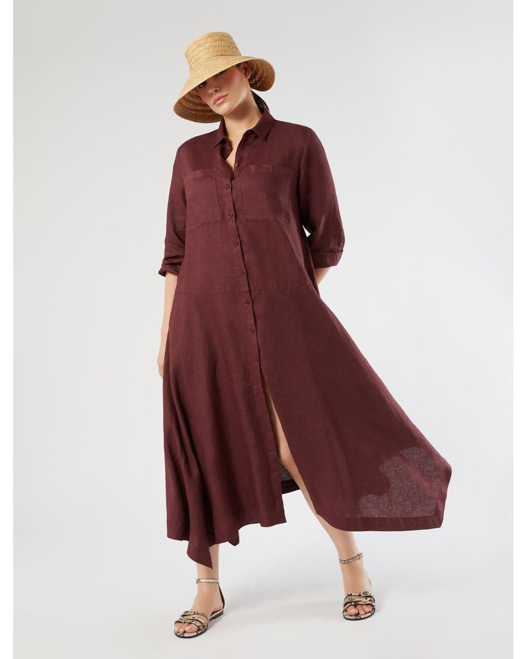 Robe-Chemise En Toile De Lin Marina Rinaldi en coloris Red