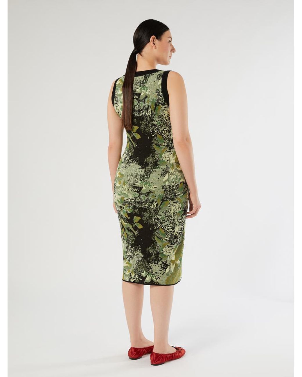 Marina Rinaldi Green Besticktes Jacquardkleid
