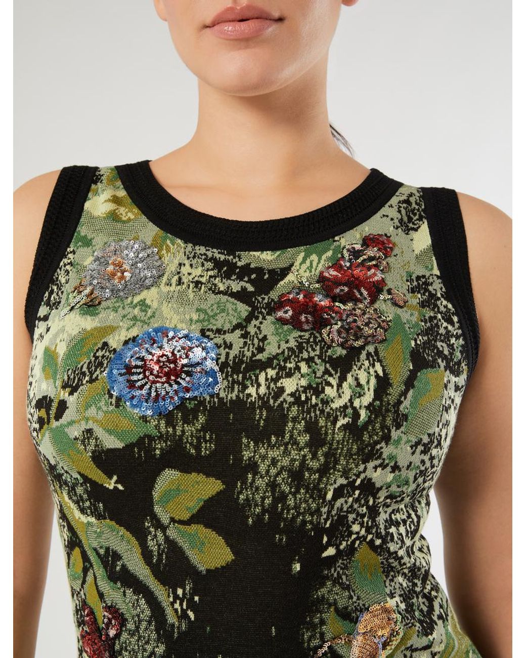 Marina Rinaldi Green Besticktes Jacquardkleid