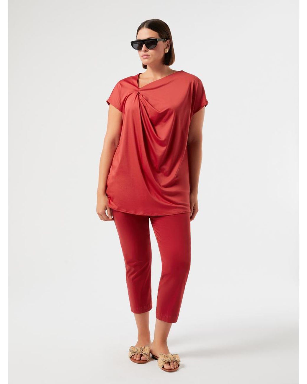 Marina Rinaldi Red T-Shirt Aus Jersey Mit Drapierung
