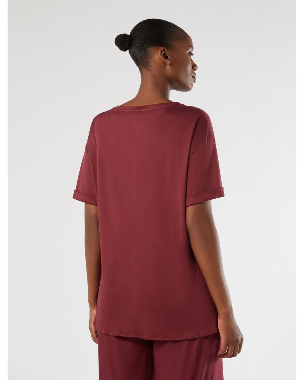 Marina Rinaldi Red Gerafftes Jersey-T-Shirt