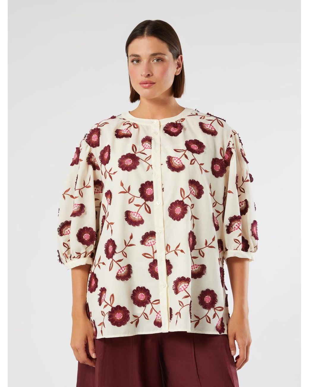 Chemise En Mousseline Brodée Marina Rinaldi en coloris Red