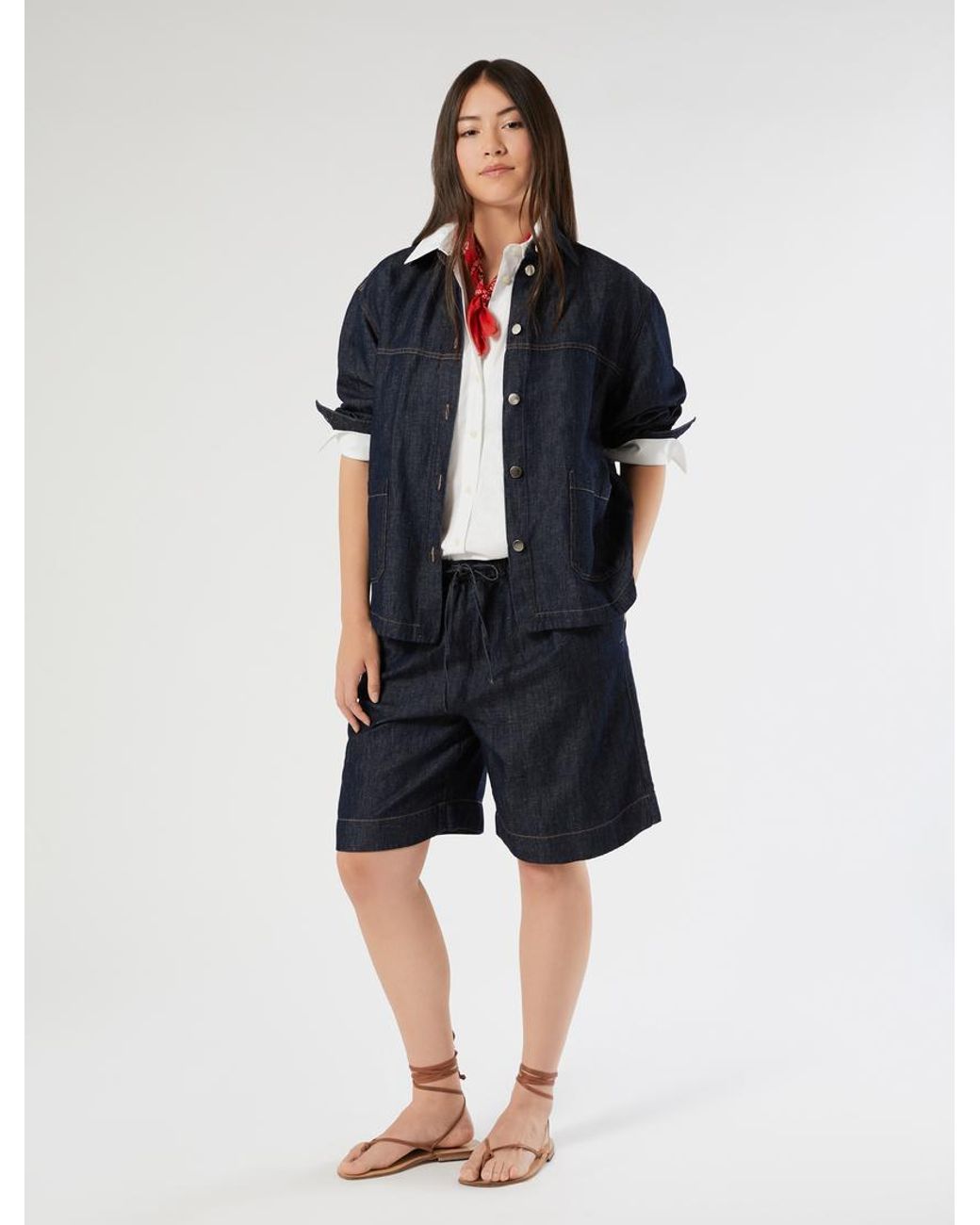 Veste En Toile Denim De Coton Et Lin Marina Rinaldi en coloris Blue
