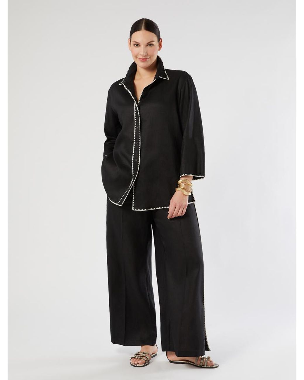 Chemise En Toile De Lin Marina Rinaldi en coloris Black