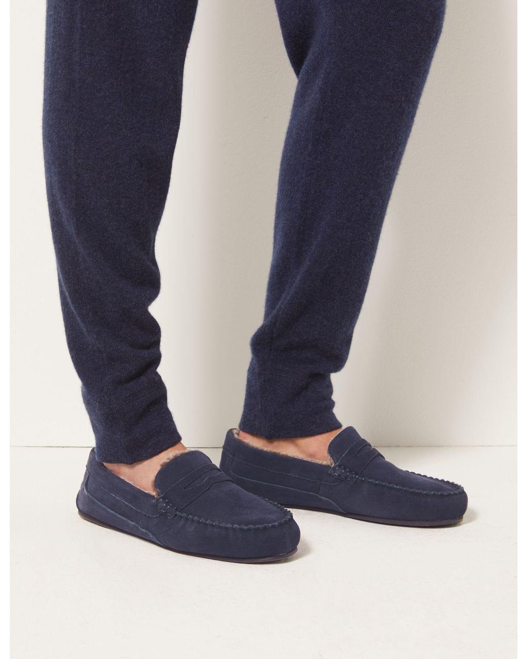 Marks & Spencer Suede Slipon Slippers With Freshfeettm in Navy (Blue