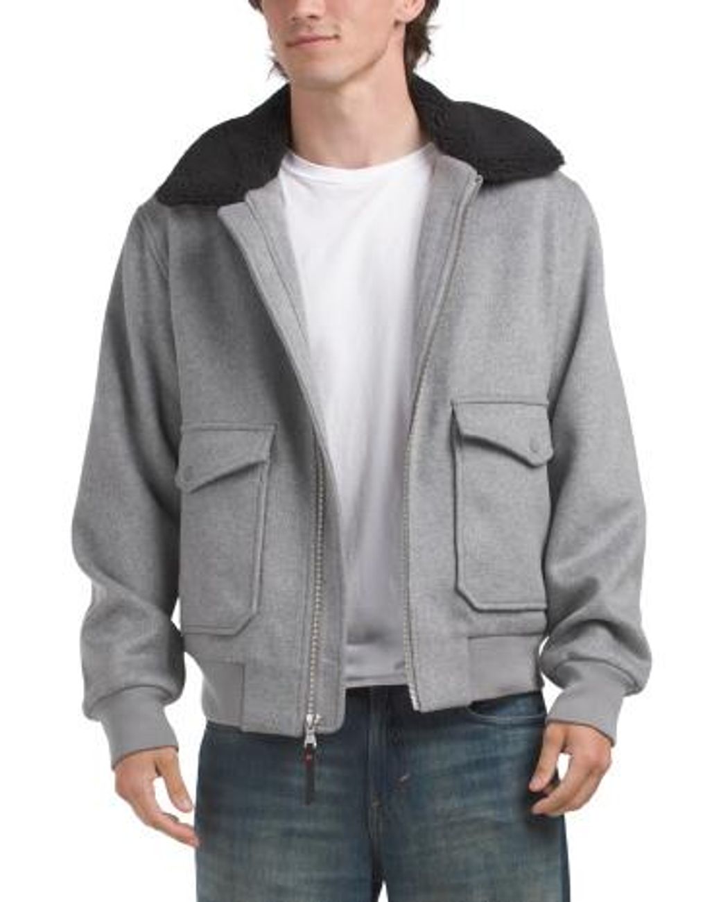 MARSHALLS Gray Wool Blend Field Jacket With Collar For for men