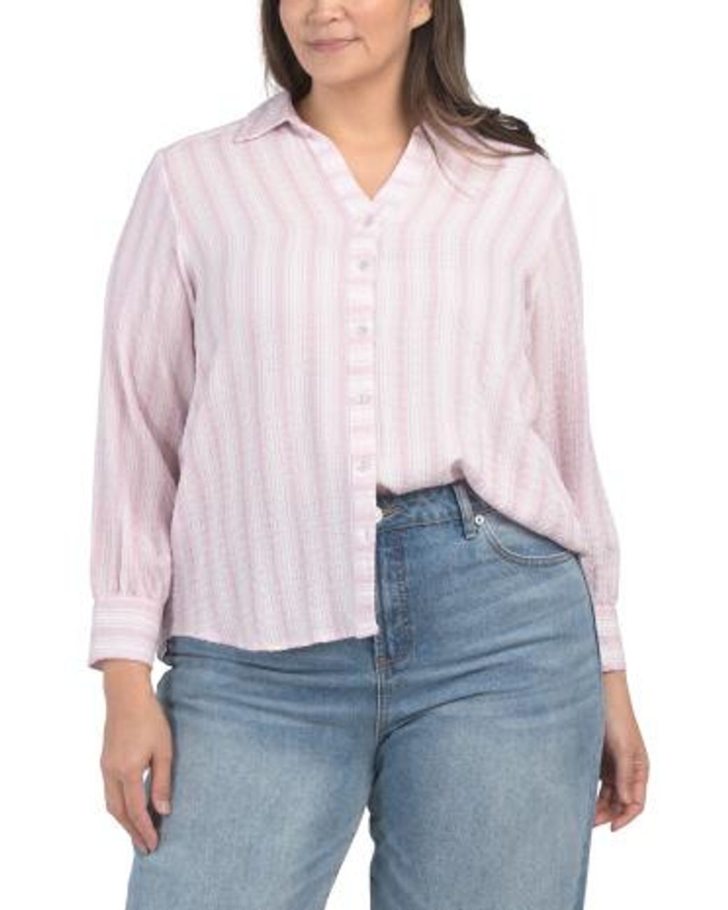MARSHALLS White Plus Striped Button Front Shirt For