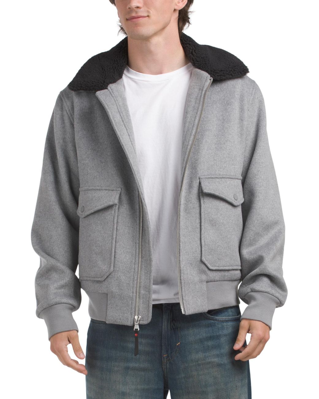 MARSHALLS Gray Wool Blend Field Jacket With Collar For for men
