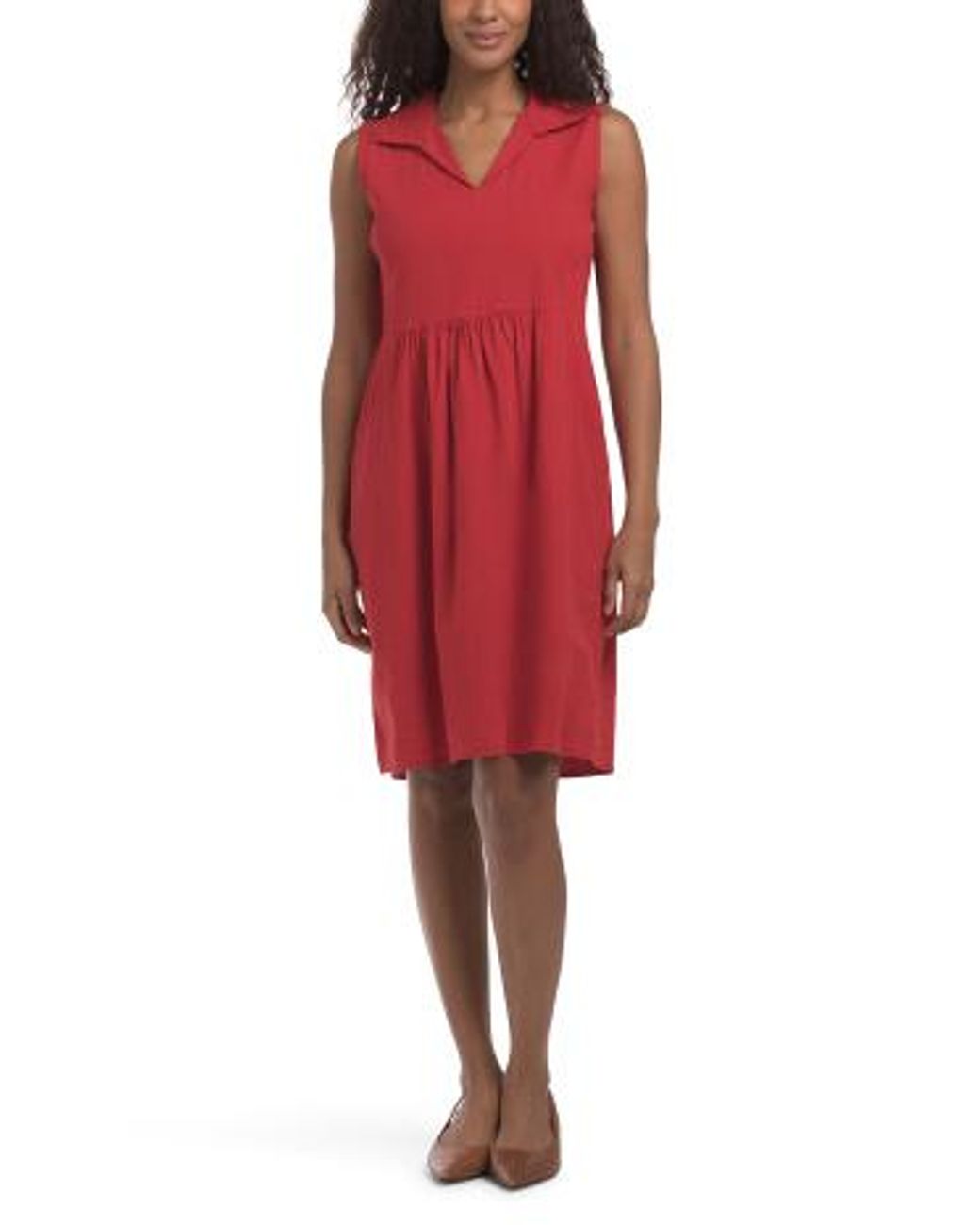 Marshalls Linen Blend V-Neck Sleeveless Solid Mini Dress For in Red | Lyst