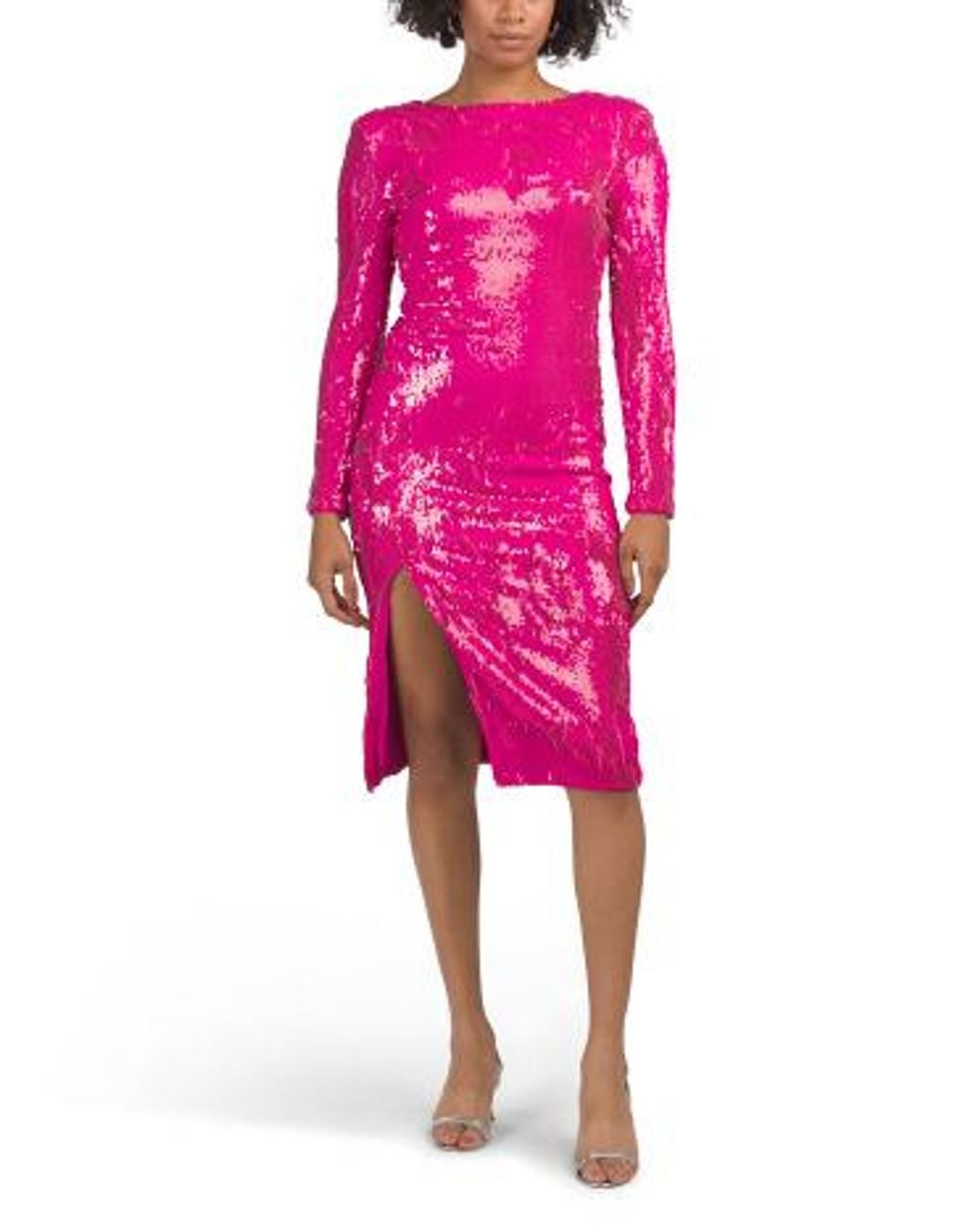 open lace back dress Bubble Sleeve Faux Wrap Midi Dress L / Mauve