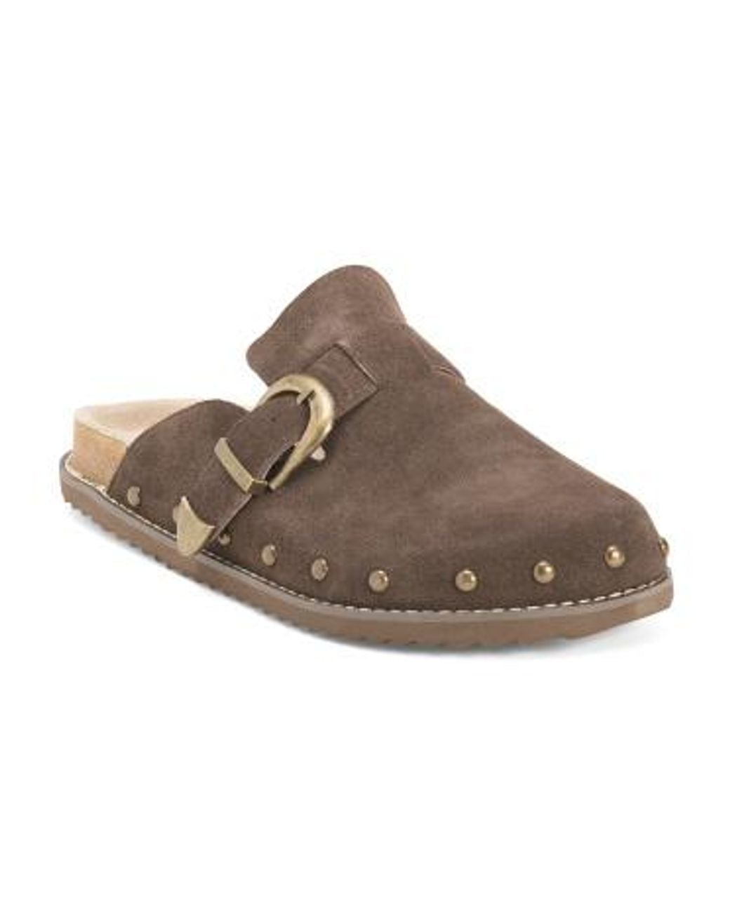 MARSHALLS Brown Suede Bronco Studded Clogs For
