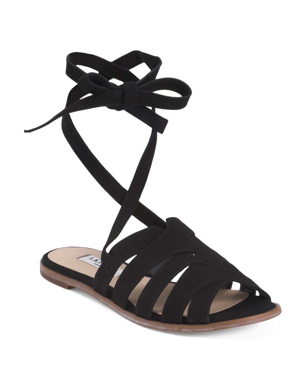 MARSHALLS Black Suede Selma Flat Sandals For