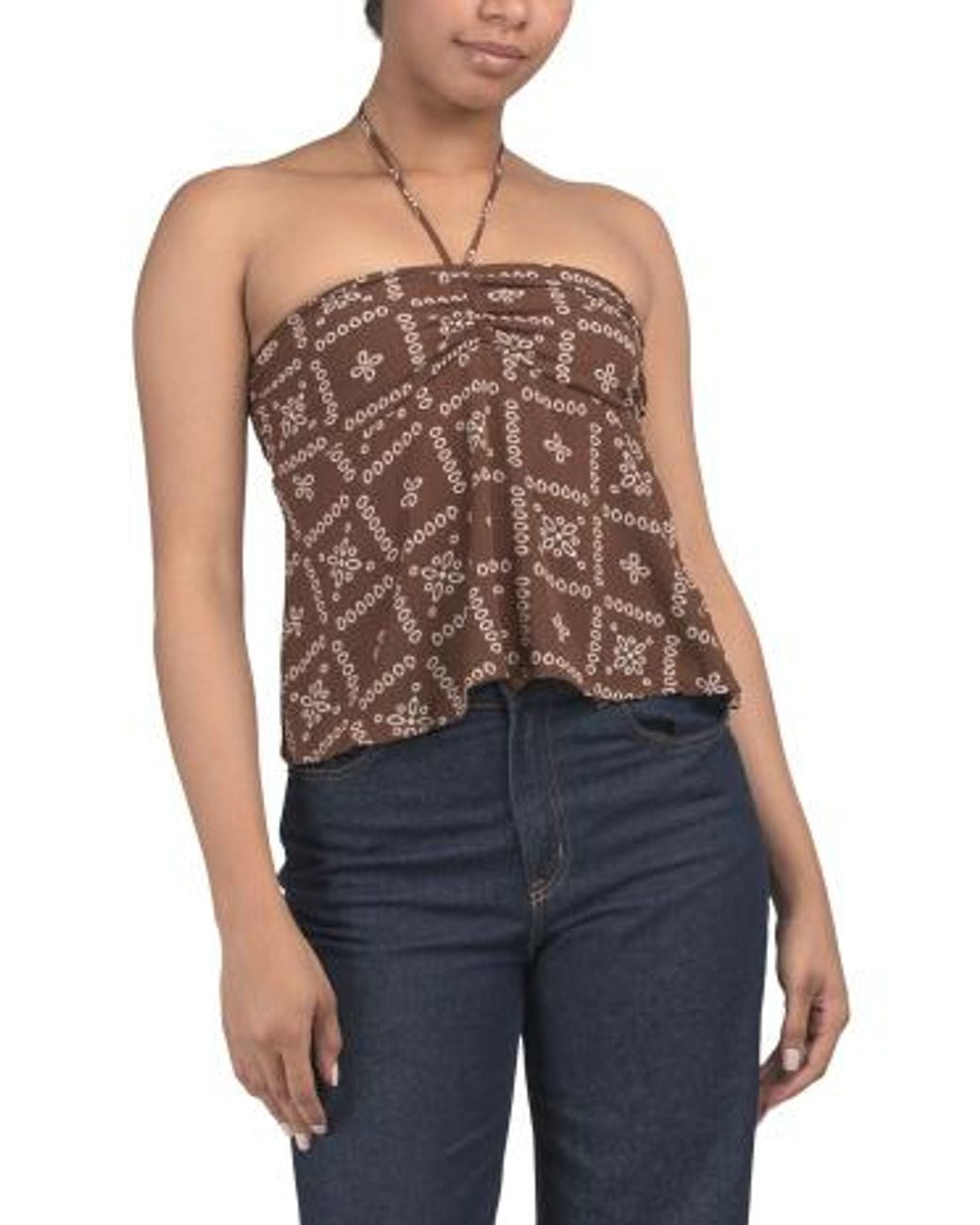 MARSHALLS Blue Halter Neck Printed Top For