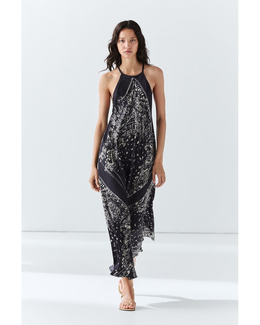 MASSIMO DUTTI Blue Long Flowing Paisley Halter Dress