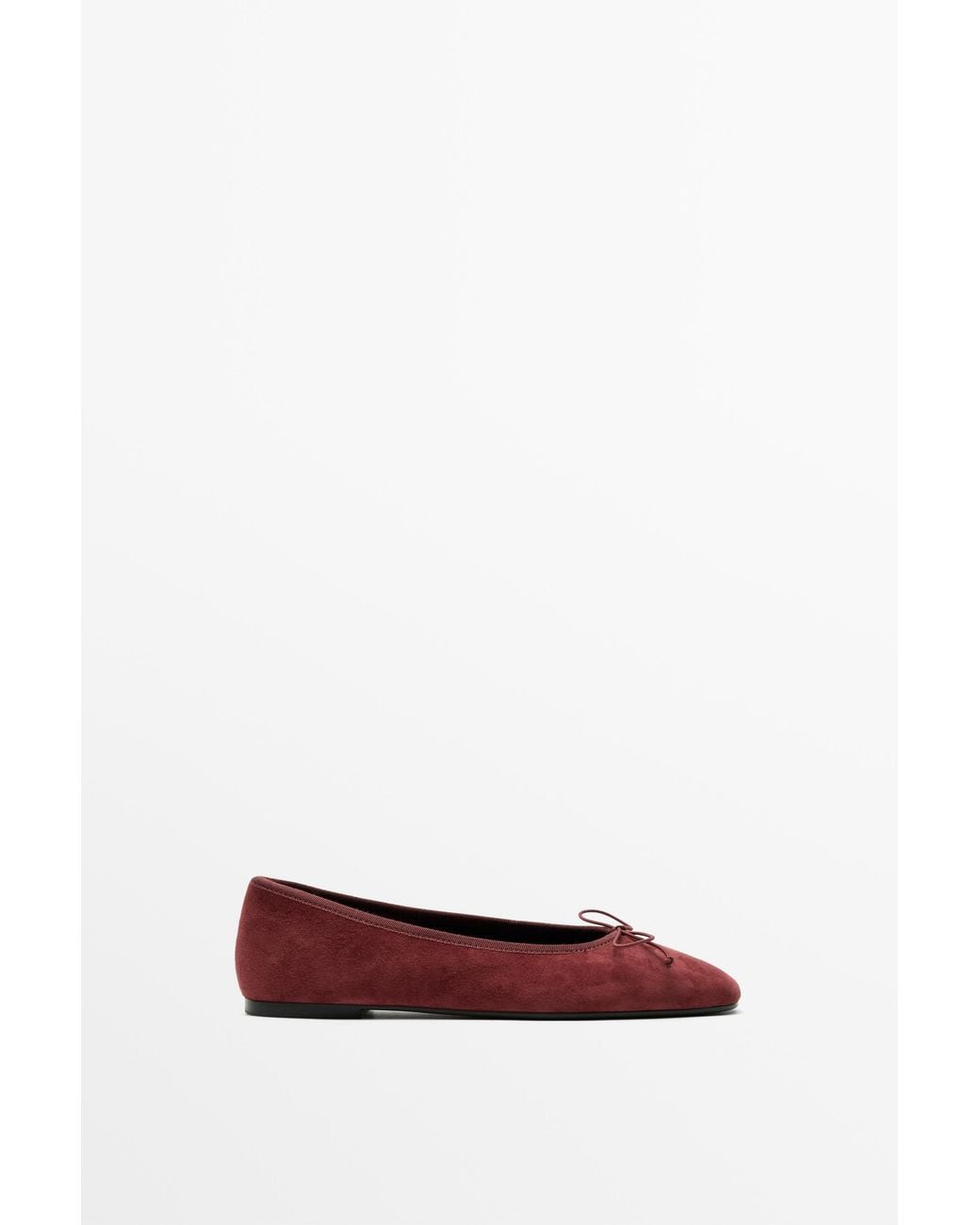 MASSIMO DUTTI White Leather Bow Ballet Flat
