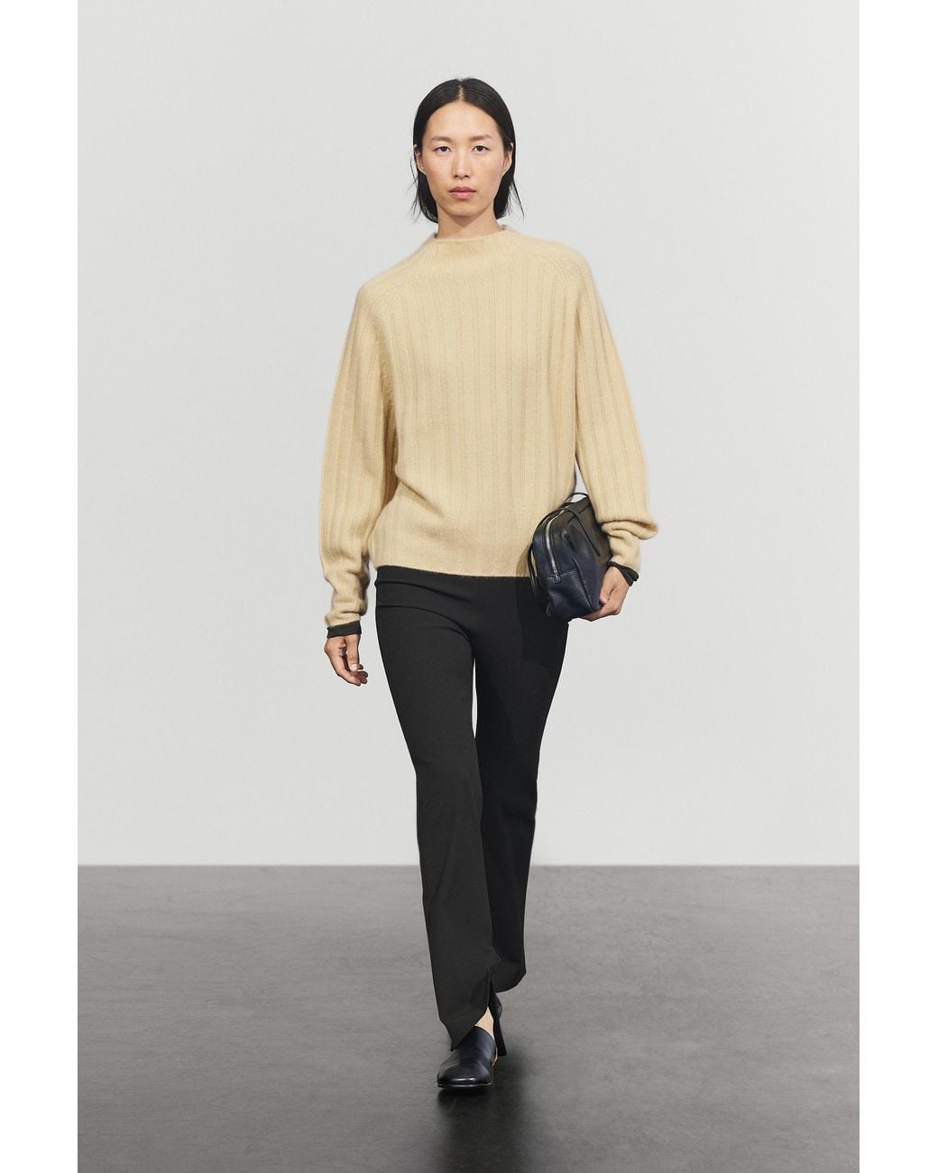 MASSIMO DUTTI Natural 100% Cashmere Mock Turtleneck Sweater