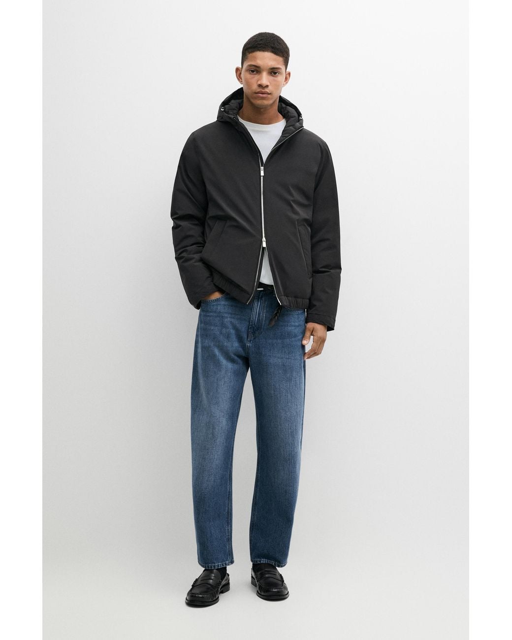 MASSIMO DUTTI Black Lightweight Hooded Down Jacket for men
