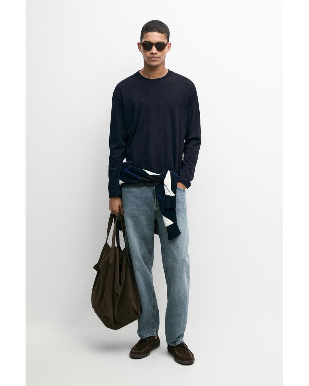 MASSIMO DUTTI Blue 100% Cotton Long Sleeve T-Shirt for men