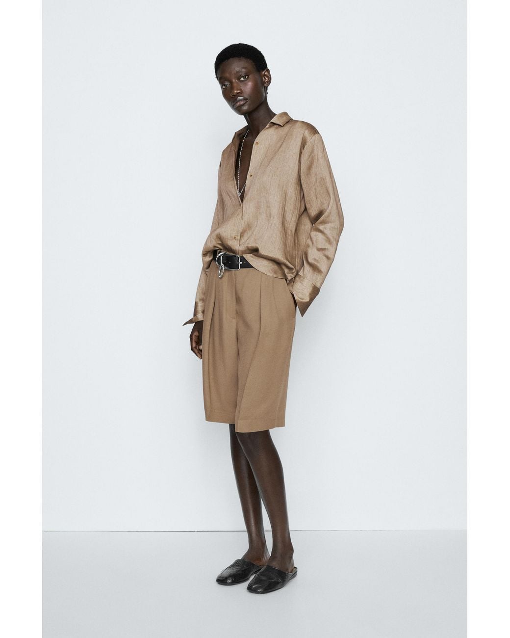 MASSIMO DUTTI Natural Satin Flowing Shirt