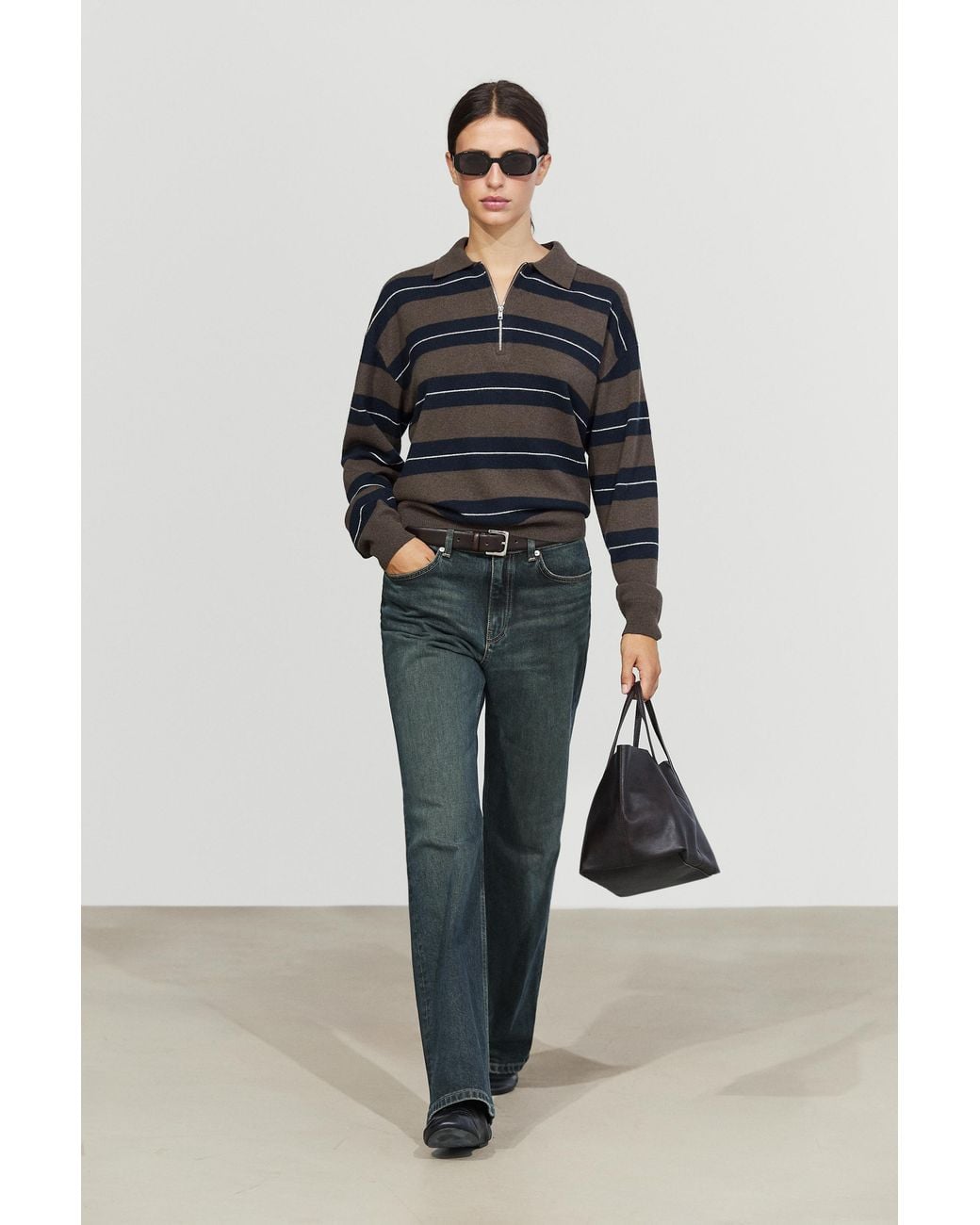 MASSIMO DUTTI Multicolor 100% Wool Zip Polo Sweater