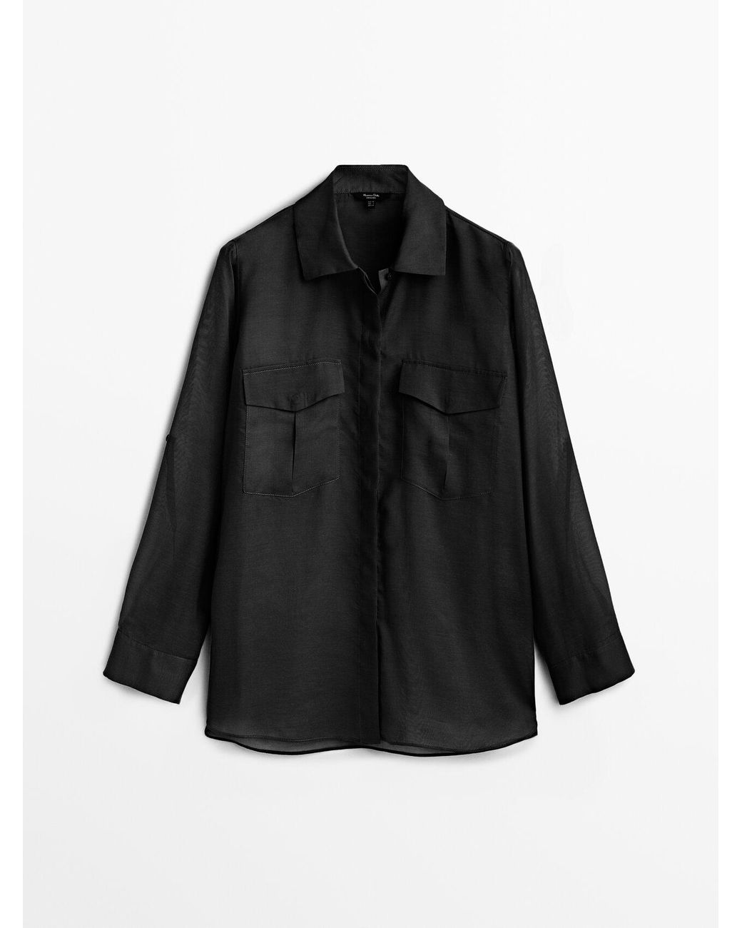 MASSIMO DUTTI Semi-sheer Shirt With Pockets in Black | Lyst