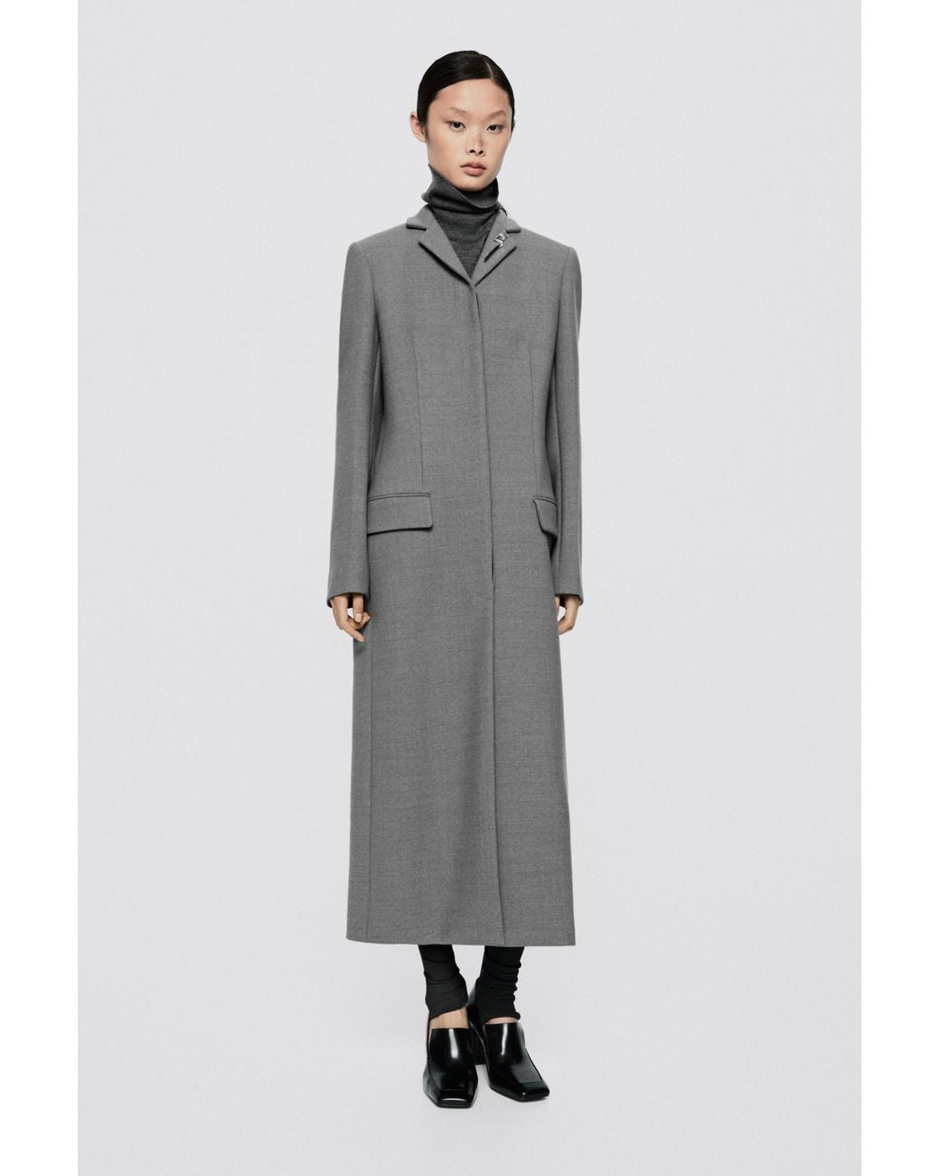MASSIMO DUTTI Gray Long Wool Blend Coat