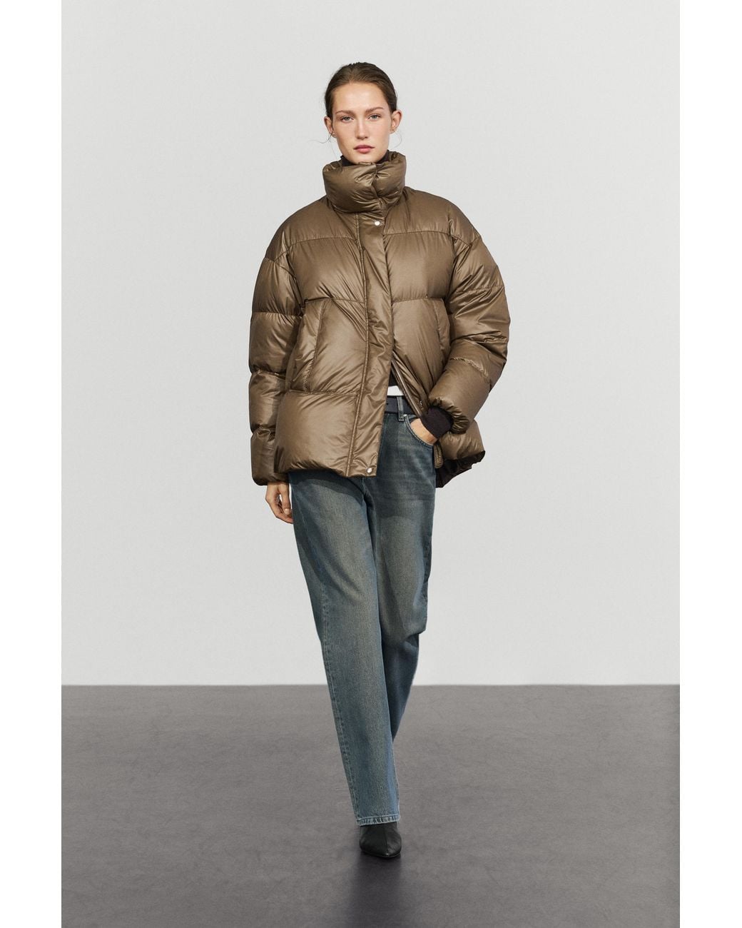 MASSIMO DUTTI Natural Down Jacket With Pocket Detail