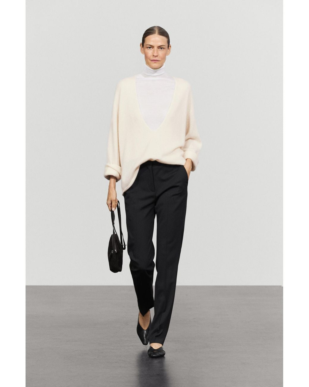 MASSIMO DUTTI Black Stretch Wool Blend Pants