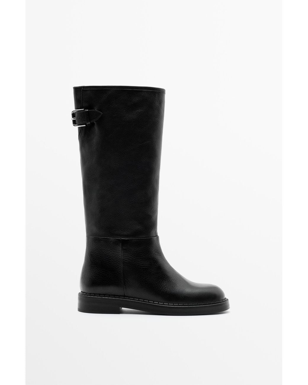 MASSIMO DUTTI Black Leather Buckle Boots