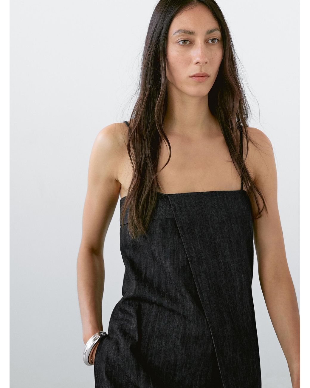 【Massimo Dutti】Short strappy denim dress MASSIMO DUTTI Short Strappy Denim Dress in Black | Lyst UK