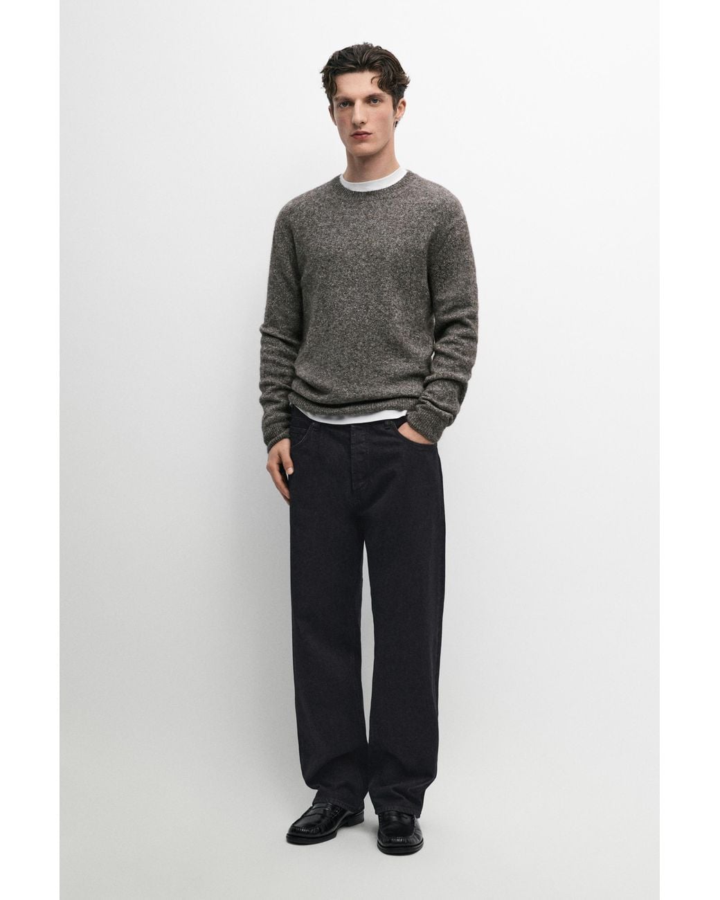 MASSIMO DUTTI Gray Cotton Knit Sweater With Round Neck for men
