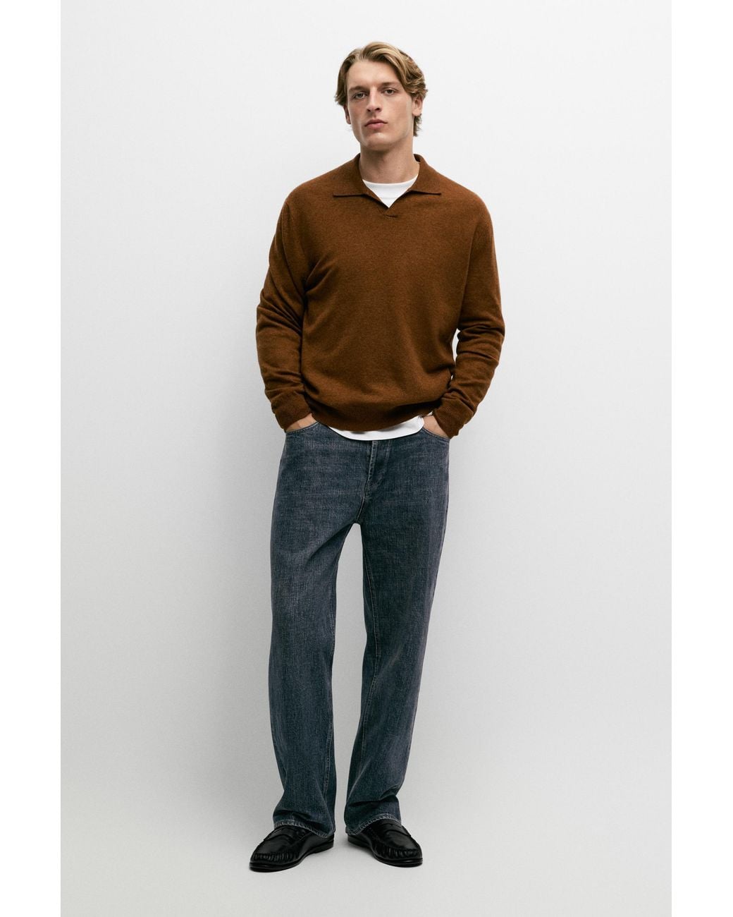 MASSIMO DUTTI Multicolor Wool Blend Polo Collar Knit Sweater for men